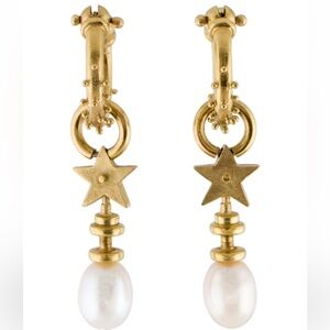 Gold Star Hoop Earrings with Pearl Drop